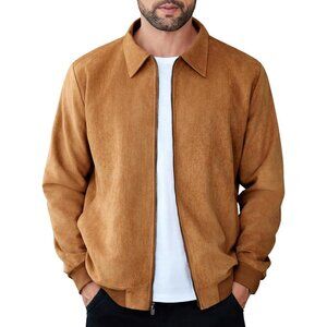 Men's Light Brown Casual Lightweight Bomber Jacket Zip Up Faux Vintage Leather